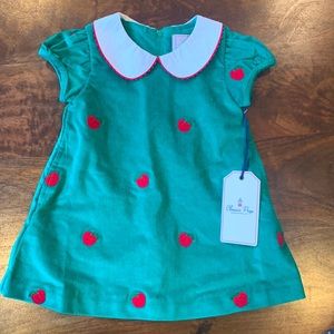 Classic Prep NWT green corduroy dress with Peter pan collar and little apples